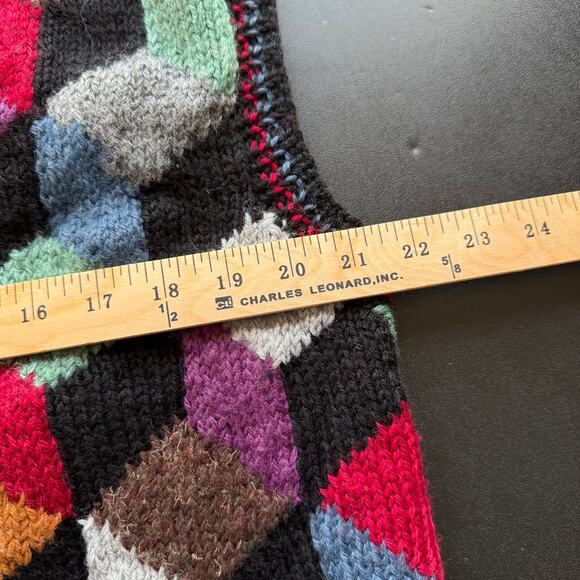 KAFFE-STYLE L Tumbling Blocks V Neck Grandpacore Hand Knit Sweater Vest OOAK - Picture 3 of 5